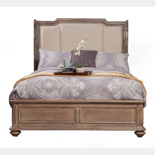 Alpine Furniture Melbourne Standard King Sleigh Bed w/Upholstered Headboard, French Truffle 1200-07EK