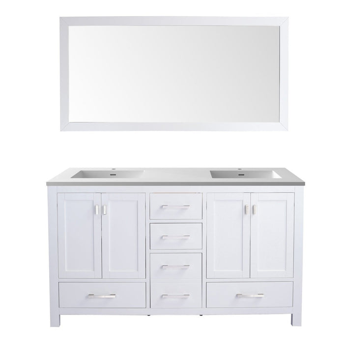 Laviva Wilson 60" White Double Sink Bathroom Vanity with Matte White VIVA Stone Solid Surface Countertop 313ANG-60W-MW