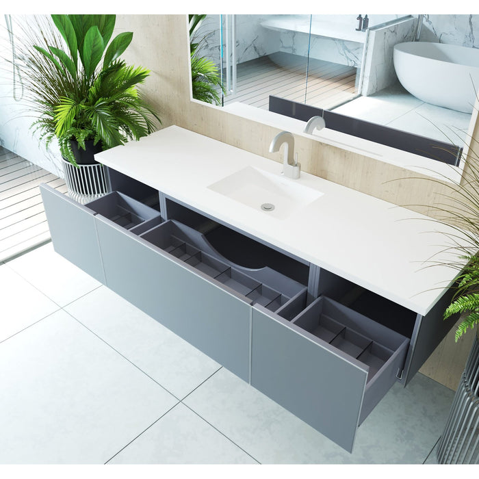 Laviva Vitri 72" Fossil Grey Single Sink Bathroom Vanity with VIVA Stone Matte White Solid Surface Countertop 313VTR-72CFG-MW