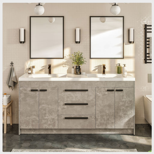 Eviva Lugano 60" Double Sink Modern Bathroom Vanity in Cement Gray, Gray, Rosewood, or White Finish with White Integrated Acrylic Top