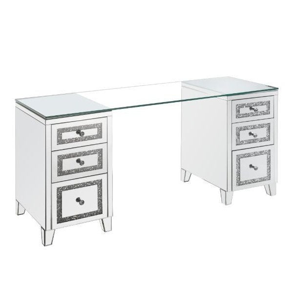 Acme Furniture Noralie Writing Desk in Mirrored & Faux Diamonds 93124