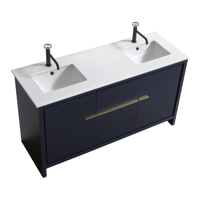 KubeBath Dolce 60" Modern Bathroom Vanity with White Quartz Counter-Top