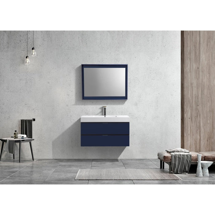 KubeBath Blue Wall Mount Modern Bathroom Vanity