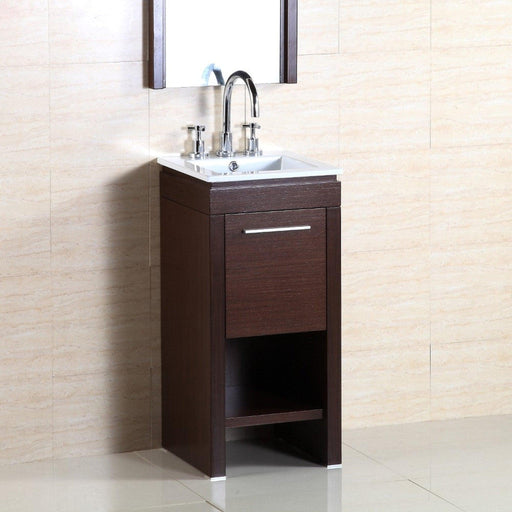Bellaterra Home 16" 1-Drawer Wenge Freestanding Vanity Set With White Ceramic Drop-In Sink and Ceramic Top