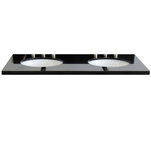 Bellaterra Home 49" x 22" Black Galaxy Granite Three Hole Vanity Top With Double Undermount Oval Sink and Overflow
