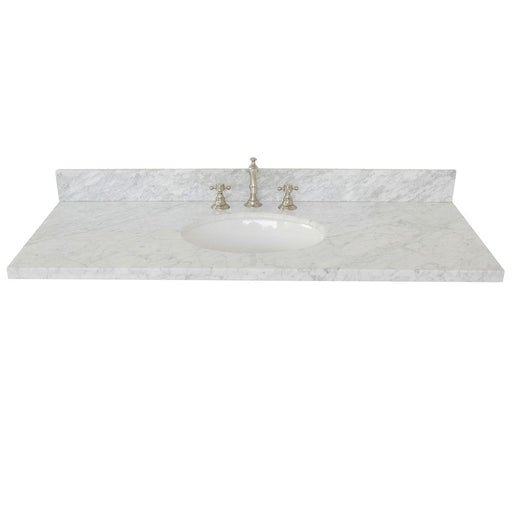 Bellaterra Home 49" x 22" White Carrara Marble Three Hole Vanity Top With Undermount Oval Sink and Overflow