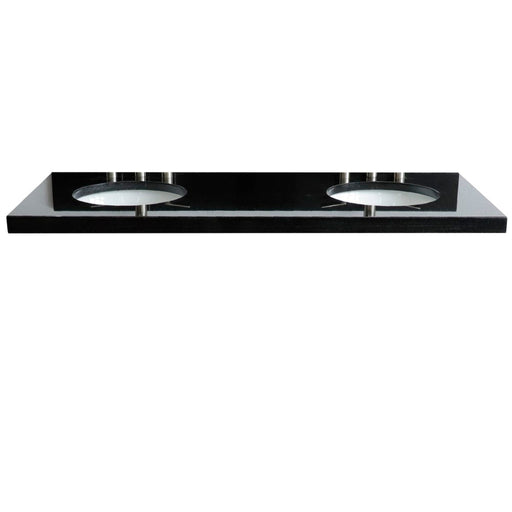 Bellaterra Home 61" x 22" Black Galaxy Granite Three Hole Vanity Top With Double Undermount Oval Sink and Overflow