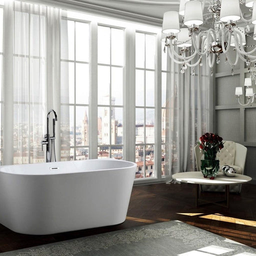 Bellaterra Home Calabria 59" x 24" Glossy White Oval Acrylic Freestanding Soaking Bathtub