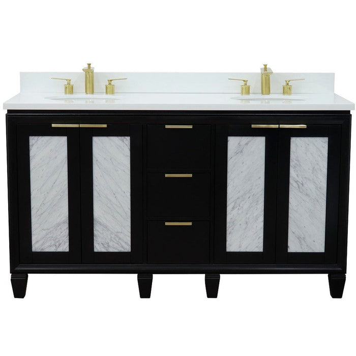 Bellaterra Home Trento 61" 4-Door 3-Drawer Black Freestanding Vanity Set With Ceramic Double Undermount Oval Sink and White Quartz Top