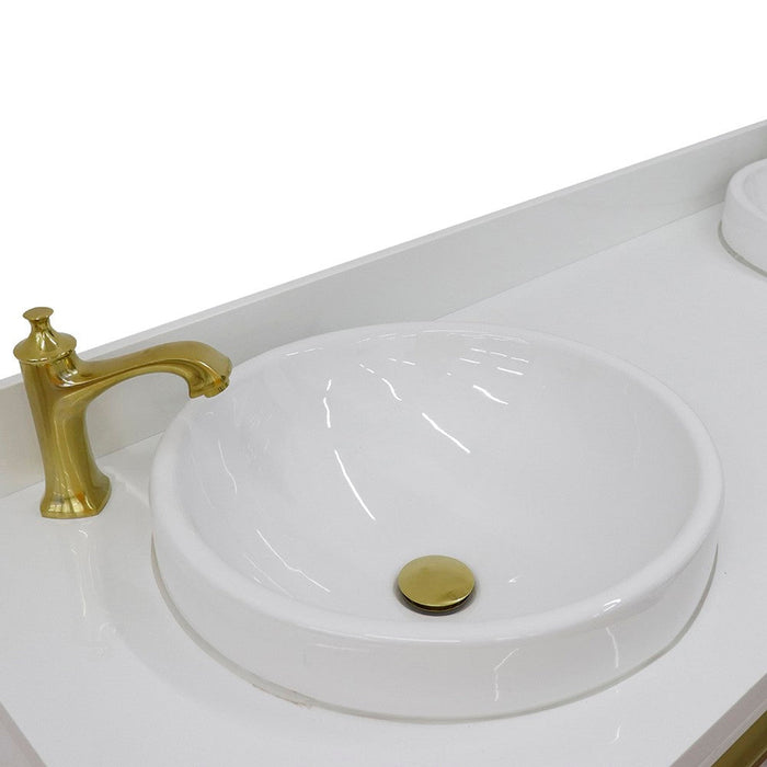 Bellaterra Home Trento 61" 4-Door 3-Drawer White Freestanding Vanity Set With Ceramic Double Vessel Sink and White Quartz Top