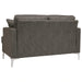 Benzara Fabric Upholstered Loveseat With Metal Bracket Legs And Track Armrests,Gray BM226047