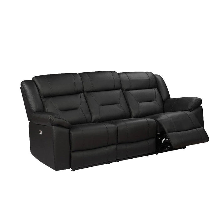Benzara Lois 83 Inch Real Leather Dual Power Recliner Sofa, Black BM272055