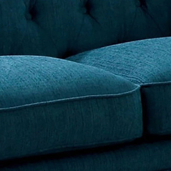 Benzara Loveseat With Button Tufted Backrest And Rolled Design Arms, Blue BM263137