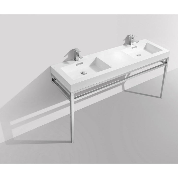 KubeBath Haus 60" Stainless Steel Console with White Acrylic Sink