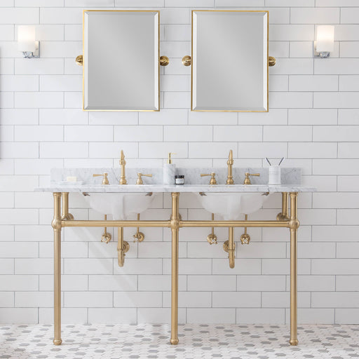 Water Creation Embassy Embassy 60 Inch Wide Double Wash Stand, P-Trap, and Counter Top with Basin included in Satin Gold Finish EB60C-0600