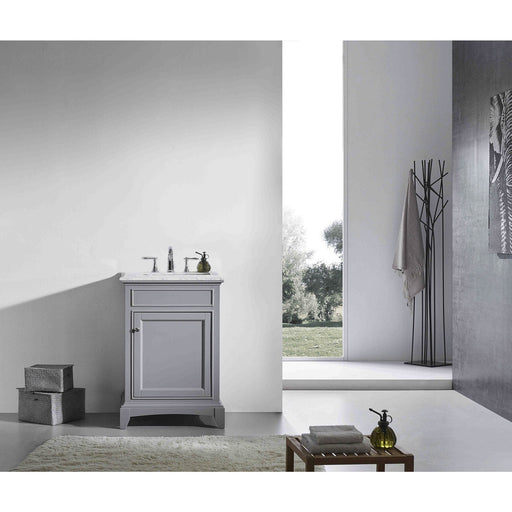 Eviva Elite Stamford 24" Gray Solid Wood Bathroom Vanity Set with Double OG White Carrera Marble Top & White Undermount Porcelain Sink