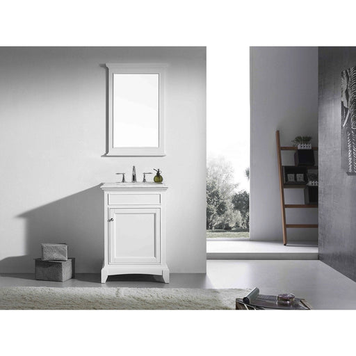 Eviva Elite Stamford 24" White Solid Wood Bathroom Vanity Set with Double OG White Carrera Marble Top & White Undermount Porcelain Sink