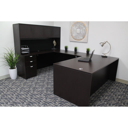 Boss Office Products Holland Series 66 Inch Executive U-Shape Desk with File Storage Pedestal and Hutch, Mocha GROUPA15-MOC