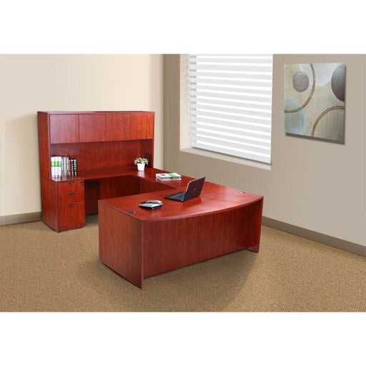 Boss Office Products Holland Series 71 Inch Executive U-Shaped Curved Bow Desk with File Storage Pedestal and Hutch, Cherry GROUPAH-C