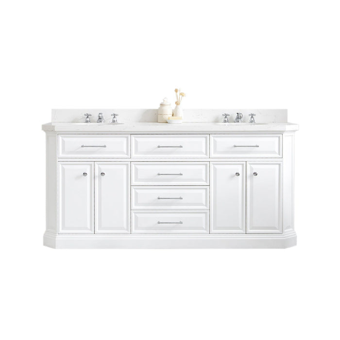 Water Creation Palace 72"" Palace Collection Quartz Carrara Pure White Bathroom Vanity Set With Hardware in Chrome Finish PA72QZ01PW-000000000