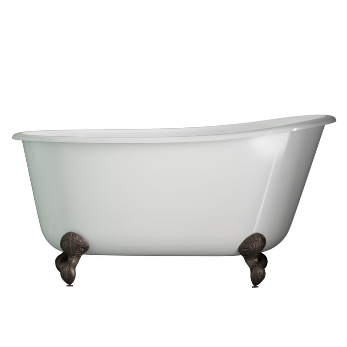 Cambridge Plumbing Cast Iron Swedish Slipper Tub 58" X 30" with no Faucet Drillings and Complete Polished Chrome Modern Freestanding Tub Filler with Hand Held Shower Assembly Plumbing Package SWED58-150-PKG-CP-NH