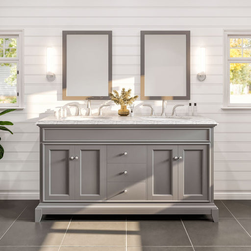 Eviva Elite Stamford 60" Double Sink Bathroom Vanity in Gray or White Finish with Double Ogee Edge White Carrara Top