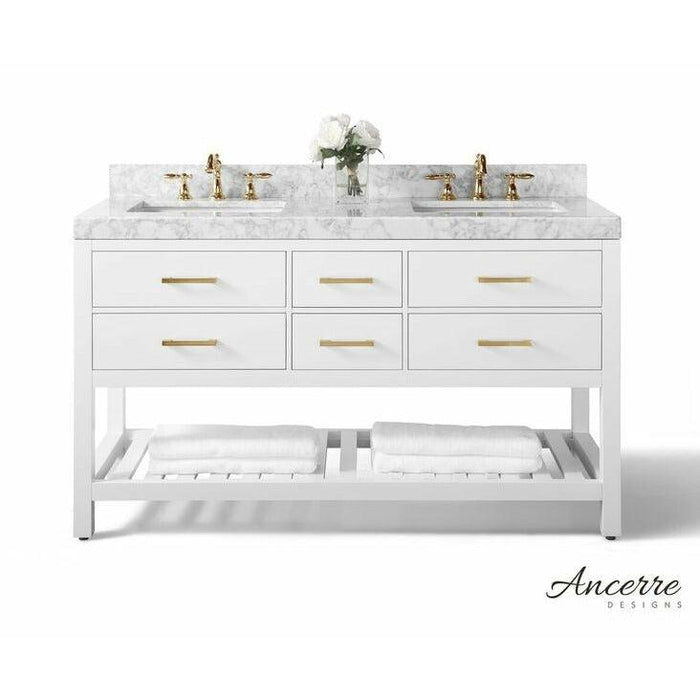 Ancerre Elizabeth Double Bath Vanity Set with Italian Carrara White Marble Vanity top and White Undermount Basin