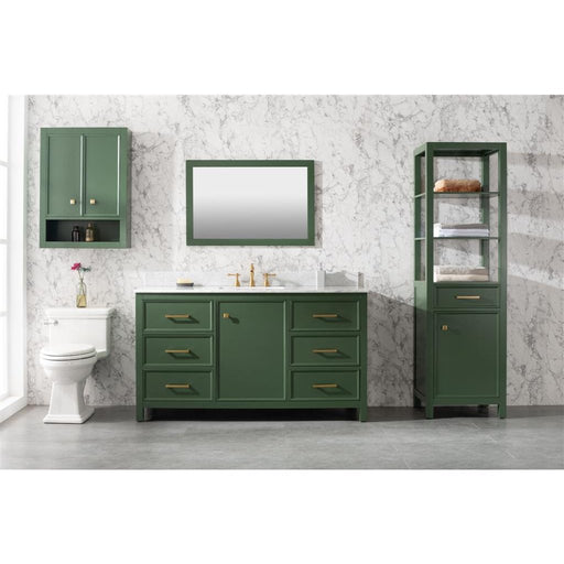 Legion Furniture 60"" Vogue Green Finish Single Sink Vanity Cabinet With Carrara White Top WLF2160S-VG