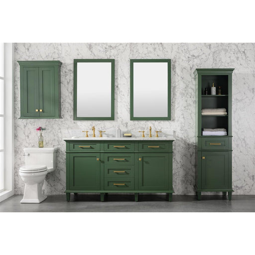 Legion Furniture 60" Vogue Green Finish Double Sink Vanity Cabinet With Carrara White Top WLF2260D-VG