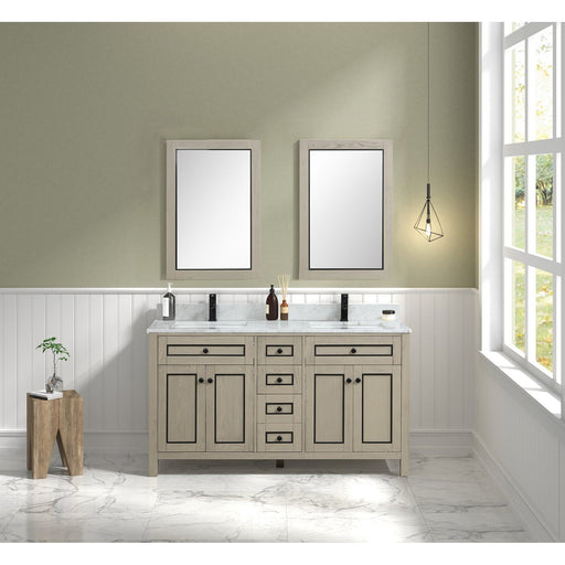 Legion Furniture 60" Light Oak Finish Sink Vanity Cabinet With Carrara White Top WV2260-O