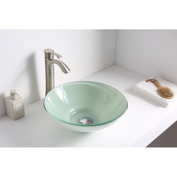 ANZZI Sonata Series 16" x 16" Deco-Glass Round Vessel Sink in Lustrous Light Green Finish with Polished Chrome Pop-Up Drain LS-AZ083