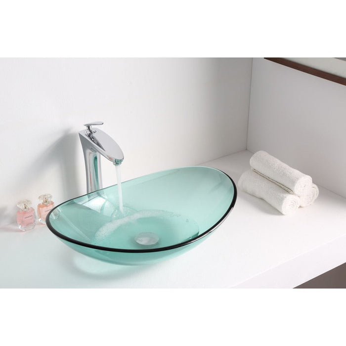 ANZZI Major Series 21" x 14" Deco-Glass Oval Shape Vessel Sink in Lustrous Green Finish with Polished Chrome Pop-Up Drain LS-AZ076