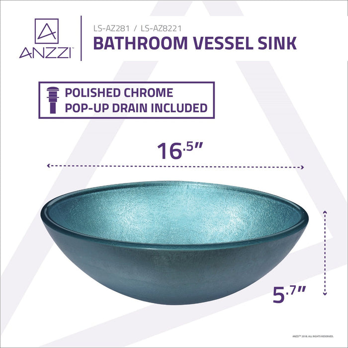 ANZZI Posh Series 17" x 17" Deco-Glass Round Vessel Sink with Polished Chrome Pop-Up Drain