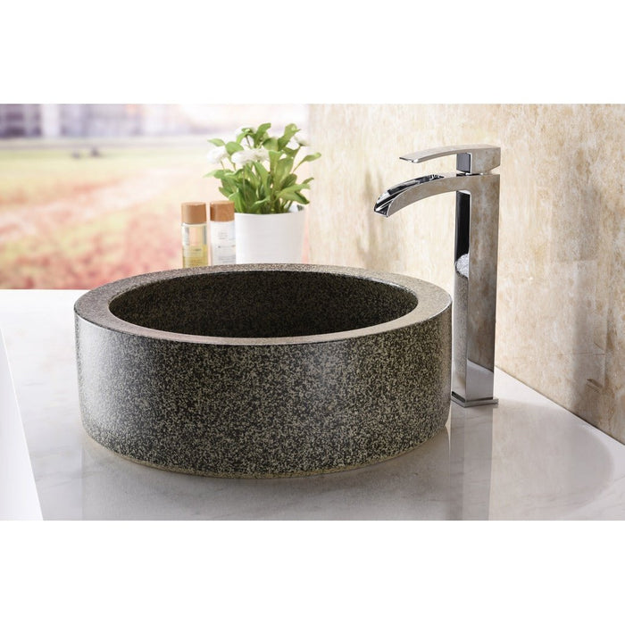 ANZZI Desert Crown Series 17" x 17" Round Vessel Sink in Black Speckled Stone Finish with Polished Chrome Pop-Up Drain LS-AZ182