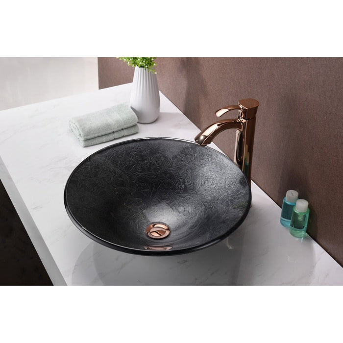 ANZZI Arc Series 18" x 18" Round Vessel Sink in Gray Sheer Finish with Polished Chrome Pop-Up Drain LS-AZ214