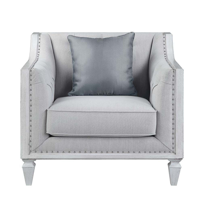 Acme Furniture Katia Chair W/1 Pillow in Light Gray Linen & Weathered White Finish LV01051