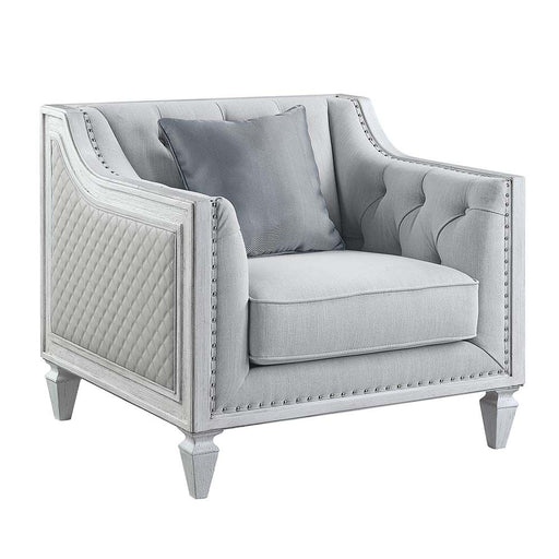 Acme Furniture Katia Chair W/1 Pillow in Light Gray Linen & Weathered White Finish LV01051