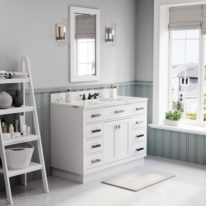 Water Creation Hartford 48" Single Sink Carrara White Marble Countertop Bath Vanity in Pure White with Mirror S