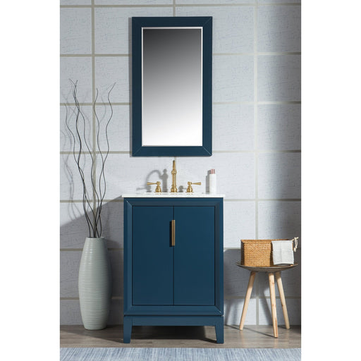 Water Creation Elizabeth Elizabeth 24-Inch Single Sink Carrara White Marble Vanity In Monarch Blue With Matching Mirror s and F2-0012-06-TL Lavatory Faucet s EL24CW06MB-R21TL1206
