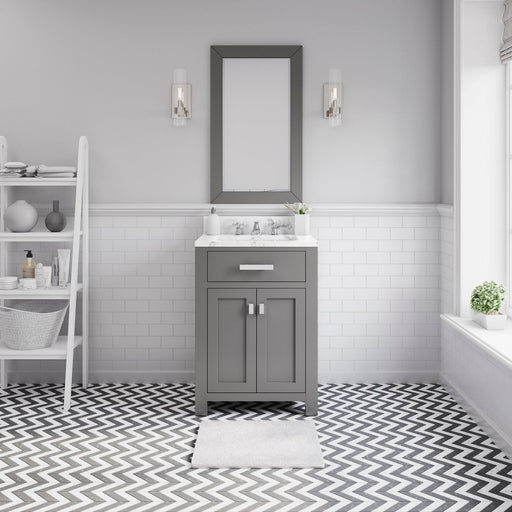 Water Creation Madison 24 Inch Cashmere Grey Single Sink Bathroom Vanity With Matching Framed Mirror And Faucet From The Madison Collection MS24CW01CG-R21BX0901