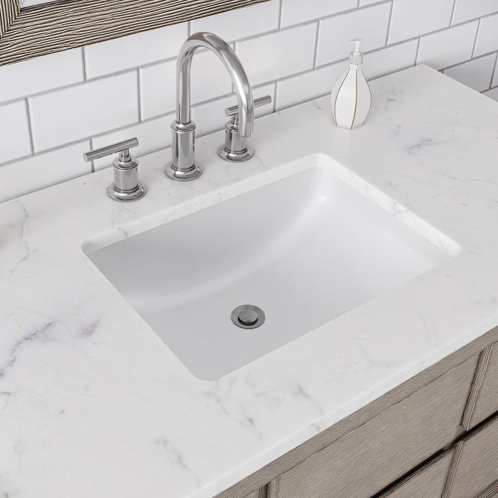 Water Creation Oakman 48" Single Sink Carrara White Marble Countertop Bath Vanity in Grey Oak with Chrome Faucet and Rectangular Mirror