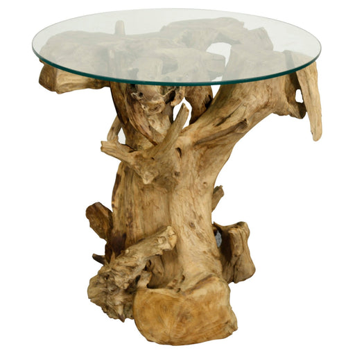 New Pacific Direct Rego Reclaimed Teak Root Side/ End Table w/ Glass Top 9600003