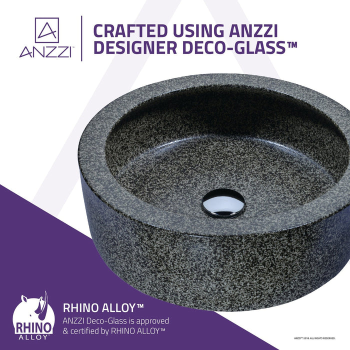 ANZZI Samauga Series 17" x 17" Deco-Glass Round Vessel Sink in Speckled Stone Finish with Polished Chrome Pop-Up Drain LS-AZ8202