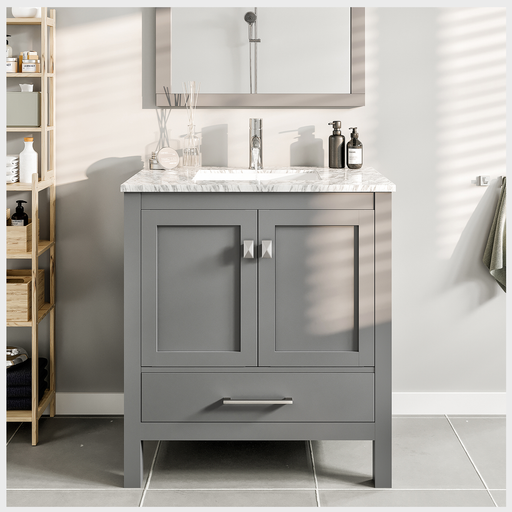 Eviva London 24" x 18" Transitional Bathroom Vanity in Gray or White Finish with White Carrara Top