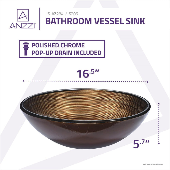 ANZZI Posh Series 17" x 17" Deco-Glass Round Vessel Sink with Polished Chrome Pop-Up Drain