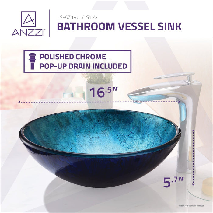 ANZZI Jonas Series 17" x 17" Deco-Glass Round Vessel Sink with Polished Chrome Pop-Up Drain