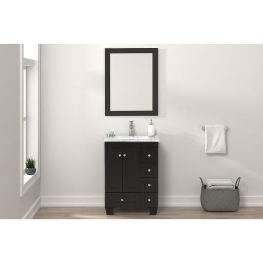 Eviva Happy 24" x 18" Transitional Bathroom Vanity in Espresso, Gray or White Finish with White Carrara Marble Countertop and Undermount Porcelain Sink