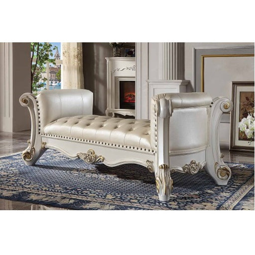 Acme Furniture Vendome Bench in Pearl PU & Antique White Finish BD01522