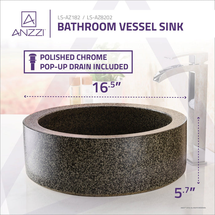 ANZZI Samauga Series 17" x 17" Deco-Glass Round Vessel Sink in Speckled Stone Finish with Polished Chrome Pop-Up Drain LS-AZ8202