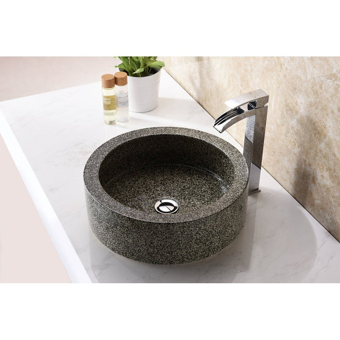 ANZZI Desert Crown Series 17" x 17" Round Vessel Sink in Black Speckled Stone Finish with Polished Chrome Pop-Up Drain LS-AZ182